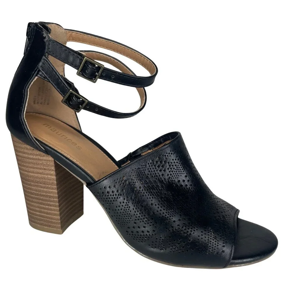 Maurices Jeanie Perforated Block Heel Sandals Black Size 9 Gothic Boho